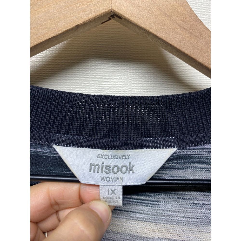 Exclusively Misook Cardigan Women 1X Stripe Knit Button Front Sweater Black Gray - Picture 3 of 5